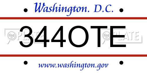 344OTE District Of Columbia License Plate