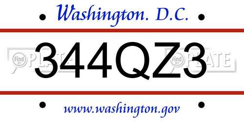 344QZ3 District Of Columbia License Plate