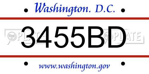 3455BD District Of Columbia License Plate