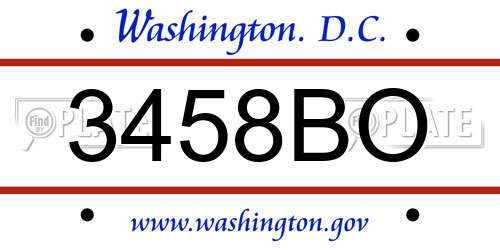 3458BO District Of Columbia License Plate