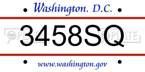 3458SQ District Of Columbia License Plate