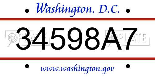 34598A7 District Of Columbia License Plate