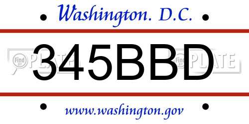 345BBD District Of Columbia License Plate