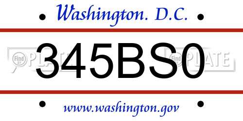 345BS0 District Of Columbia License Plate