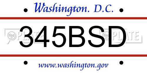 345BSD District Of Columbia License Plate