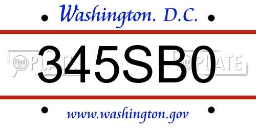345SB0 District Of Columbia License Plate