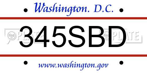 345SBD District Of Columbia License Plate