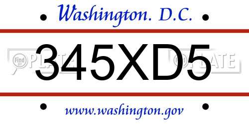 345XD5 District Of Columbia License Plate