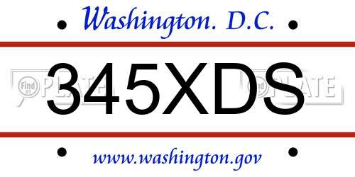 345XDS District Of Columbia License Plate