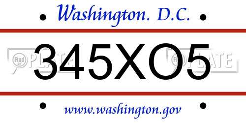 345XO5 District Of Columbia License Plate