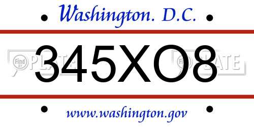 345XO8 District Of Columbia License Plate