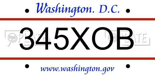 345XOB District Of Columbia License Plate