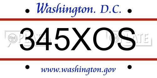 345XOS District Of Columbia License Plate