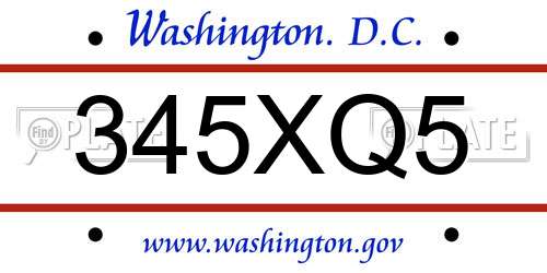 345XQ5 District Of Columbia License Plate