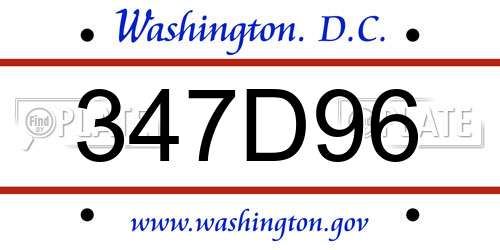 347D96 District Of Columbia License Plate