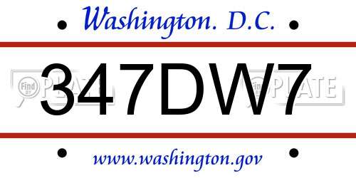347DW7 District Of Columbia License Plate