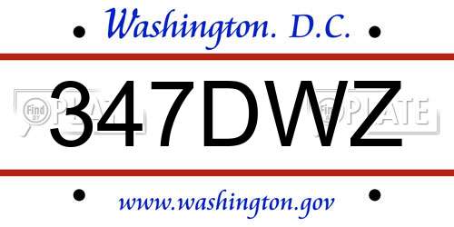 347DWZ District Of Columbia License Plate