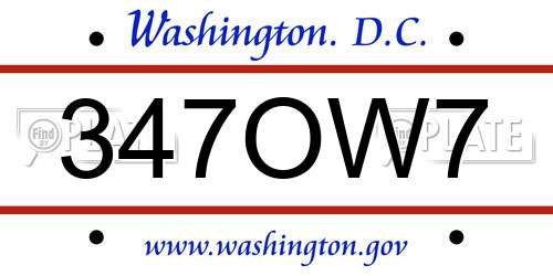 347OW7 District Of Columbia License Plate