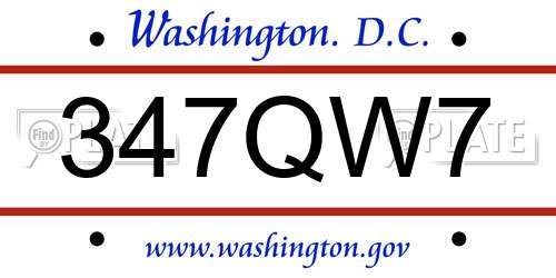 347QW7 District Of Columbia License Plate