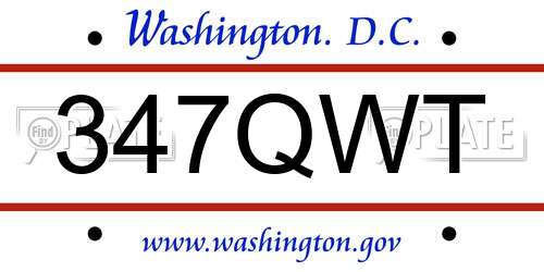 347QWT District Of Columbia License Plate