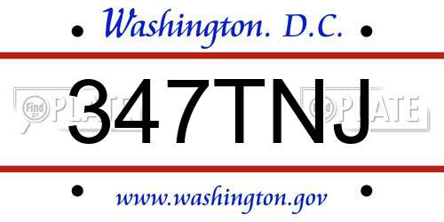 347TNJ District Of Columbia License Plate