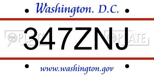 347ZNJ District Of Columbia License Plate