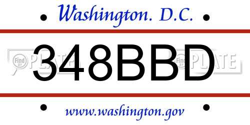 348BBD District Of Columbia License Plate
