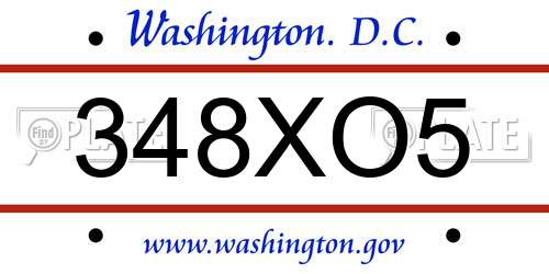 348XO5 District Of Columbia License Plate