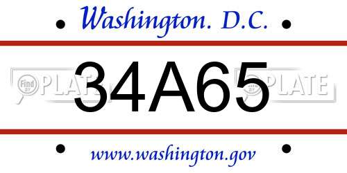 34A65 District Of Columbia License Plate