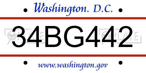 34BG442 District Of Columbia License Plate