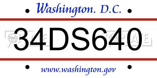 34DS640 District Of Columbia License Plate