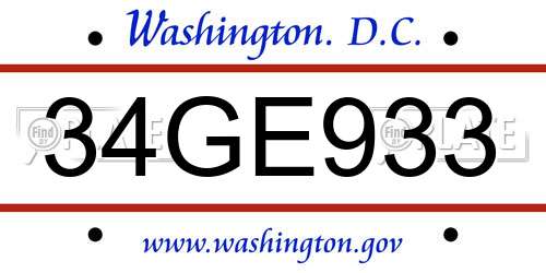 34GE933 District Of Columbia License Plate