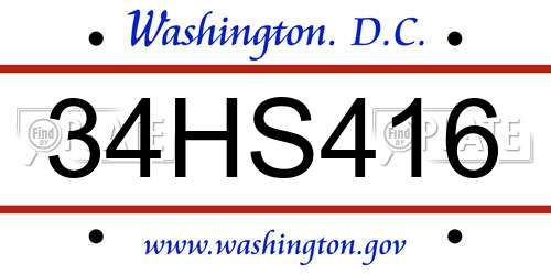 34HS416 District Of Columbia License Plate