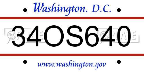 34OS640 District Of Columbia License Plate