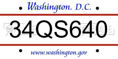 34QS640 District Of Columbia License Plate