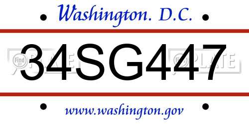 34SG447 District Of Columbia License Plate