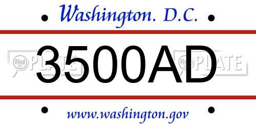 3500AD District Of Columbia License Plate