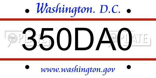 350DA0 District Of Columbia License Plate