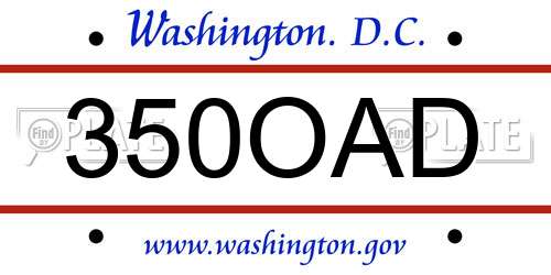 350OAD District Of Columbia License Plate
