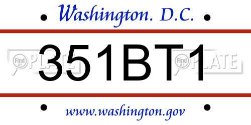 351BT1 District Of Columbia License Plate