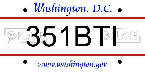 351BTI District Of Columbia License Plate