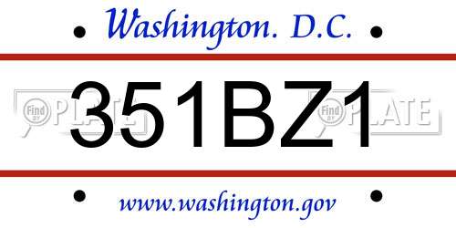 351BZ1 District Of Columbia License Plate