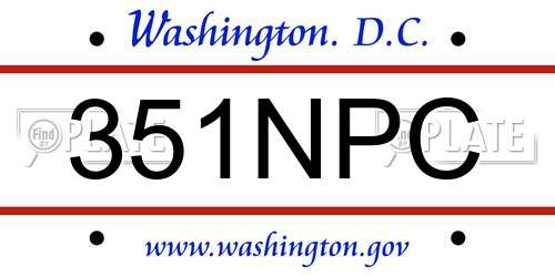 351NPC District Of Columbia License Plate