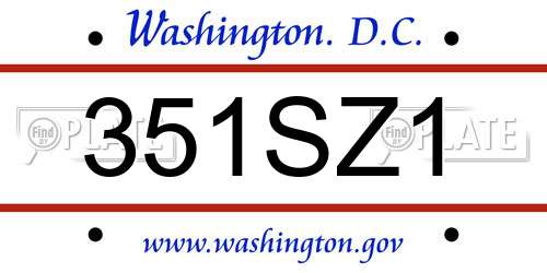 351SZ1 District Of Columbia License Plate