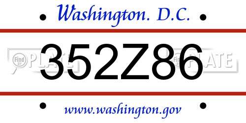 352Z86 District Of Columbia License Plate