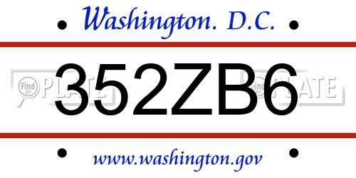 352ZB6 District Of Columbia License Plate