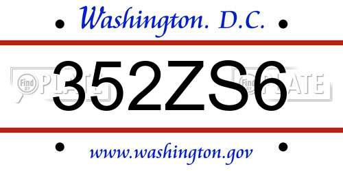 352ZS6 District Of Columbia License Plate