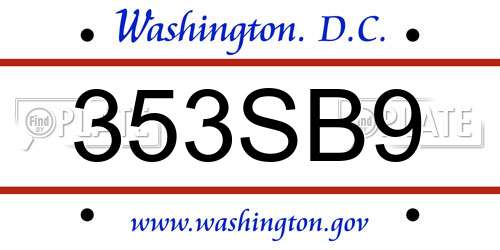 353SB9 District Of Columbia License Plate