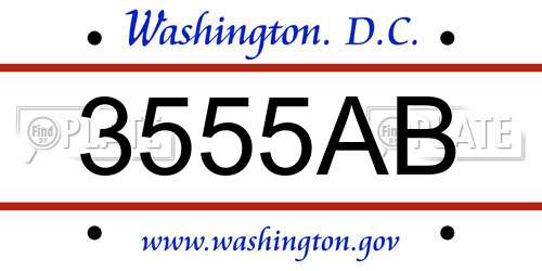 3555AB District Of Columbia License Plate