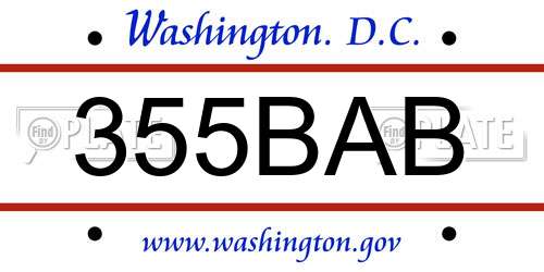 355BAB District Of Columbia License Plate